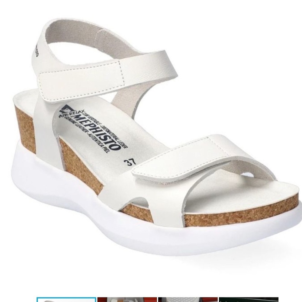 Mephisto Coraly Wedge Sandals Womens 9 White New Leather Adjustable Straps
